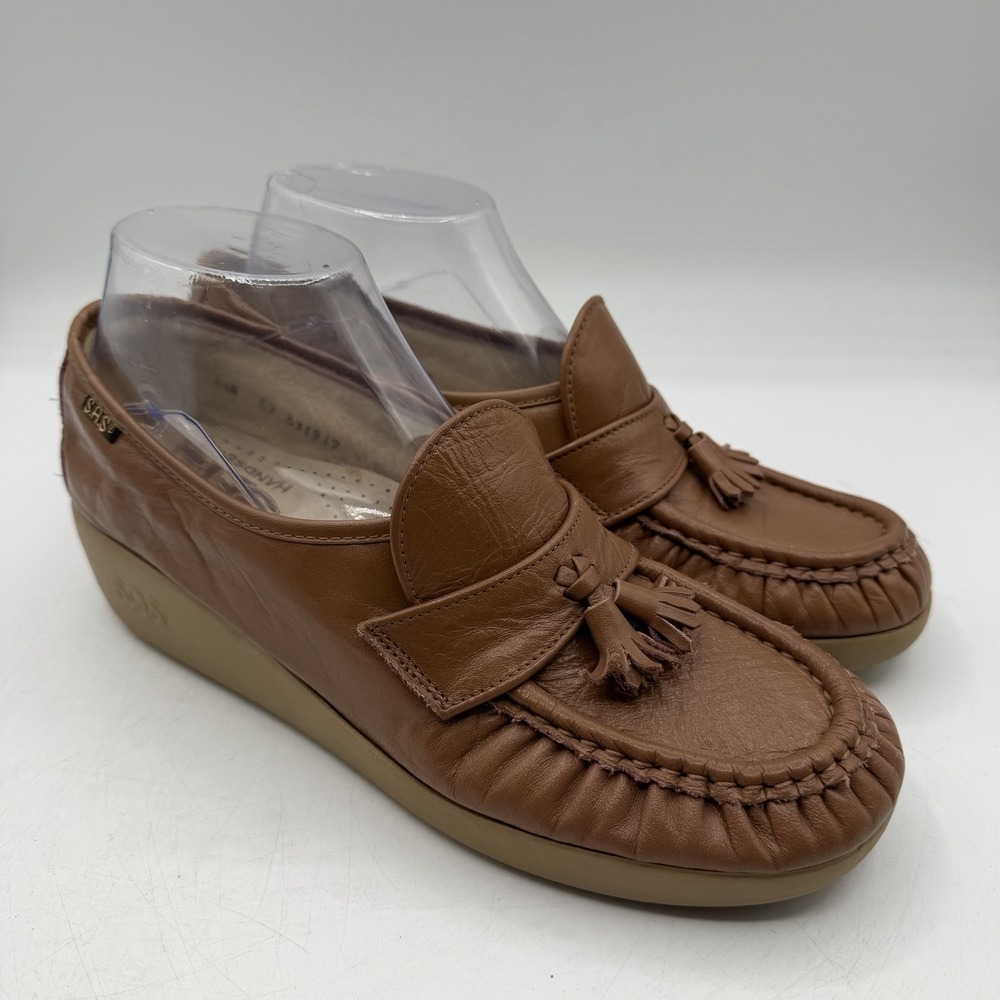 SAS Tripad Comfort Magic Leather Tassel Wedge Shoes Womens Sz 8.5 N NARROW Brown